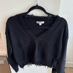 Wild Honey Distressed Black V-Neck Sweater